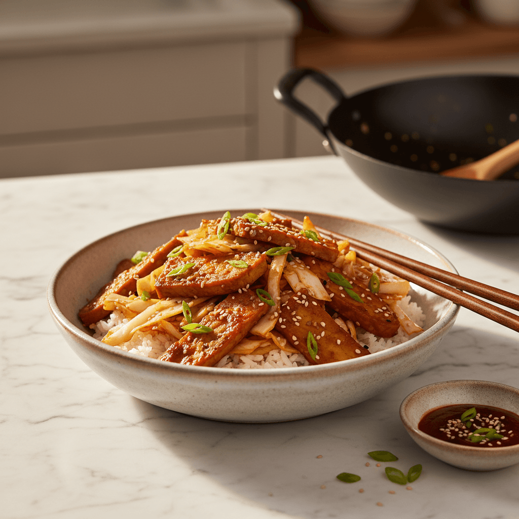 Sauté coréen de tempeh au gochujang et chou