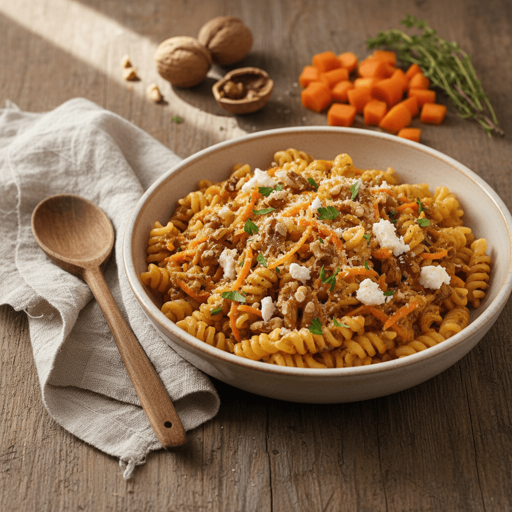 Nudeln mit Nüssen und Karotten