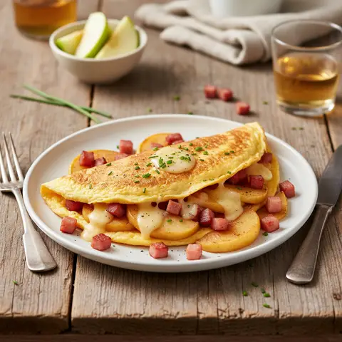 Omelette aux pommes et jambon