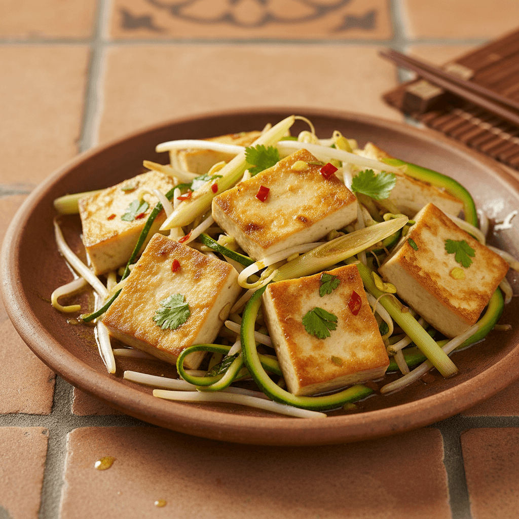 Poêlée de tofu à la citronnelle et légumes croquants