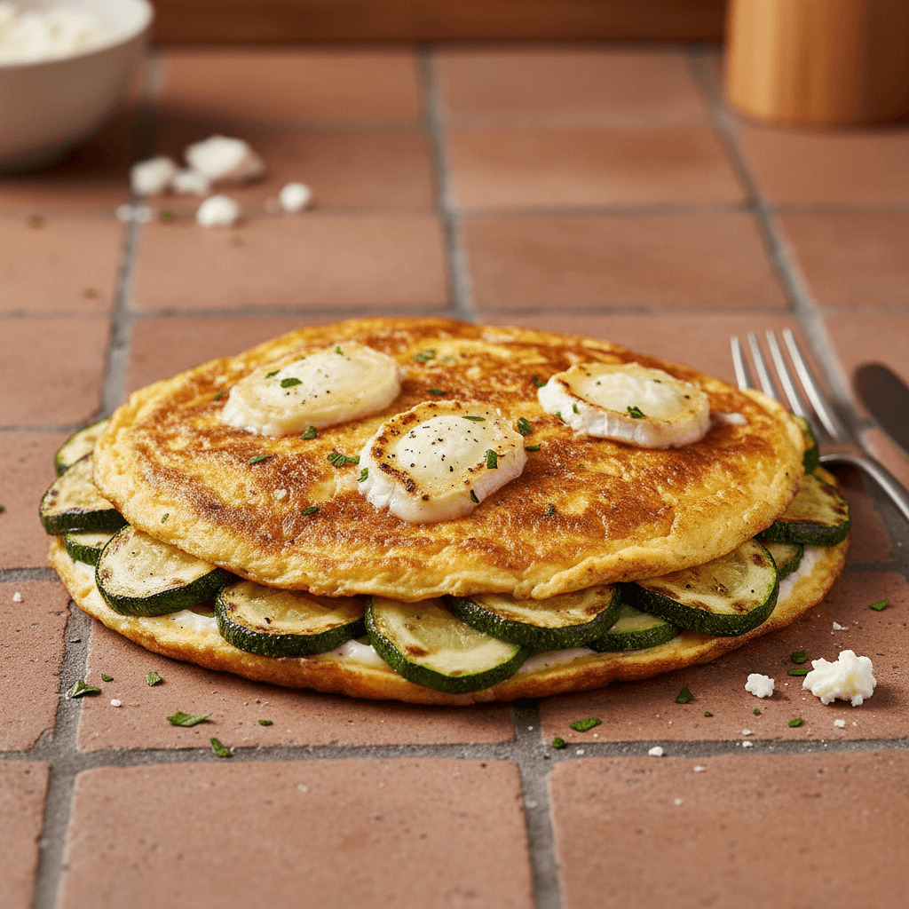 Omelette grillée aux courgettes et chèvre frais
