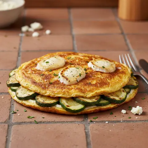 Omelette grillée aux courgettes et chèvre frais