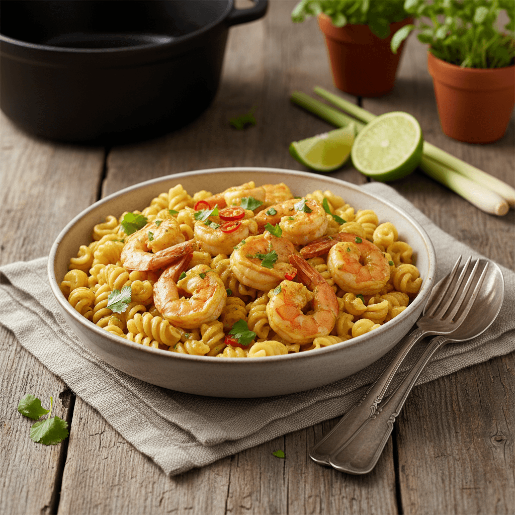Thai Curry with Shrimp and Shell Pasta