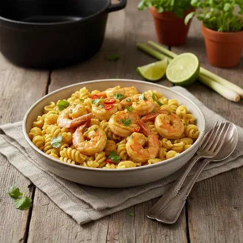 Curry Thaï de Crevettes et Coquillettes