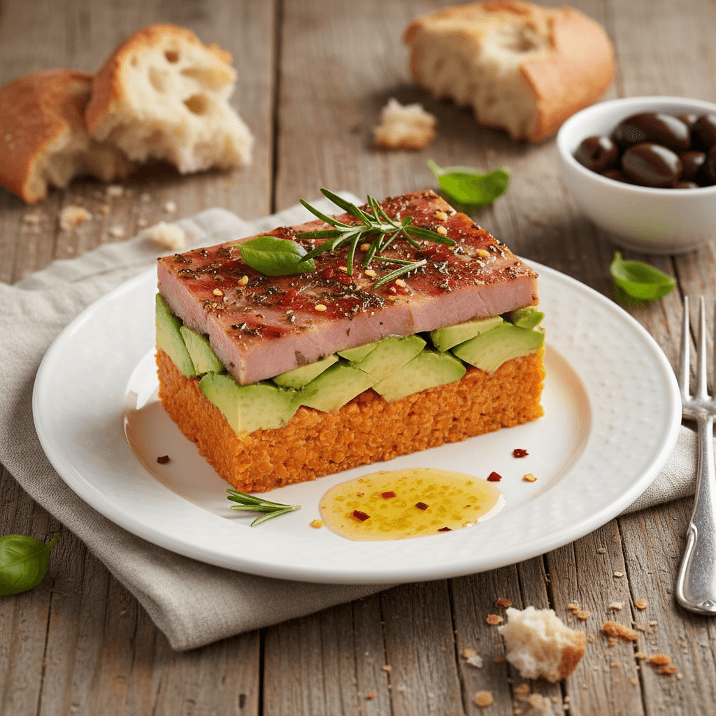 Red Lentil, Avocado, and Ham Terrine with Italian Herbs