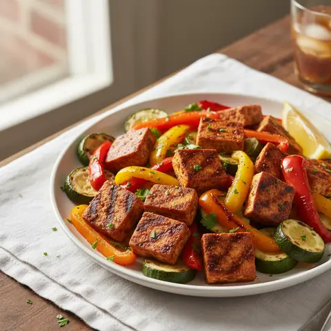 Tofu grillé aux épices cajun et poivrons tricolores