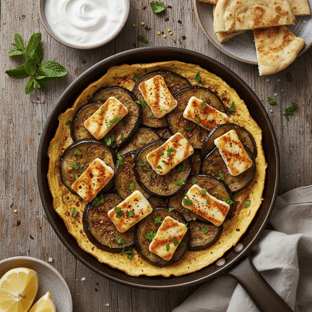 Omelette turque aux aubergines et halloumi
