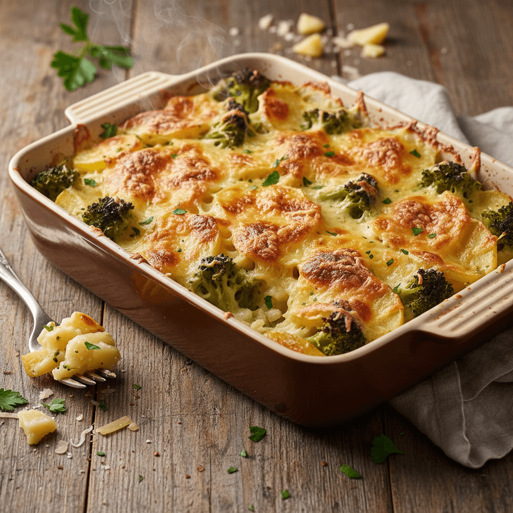 Brokkoli- und Kartoffelgratin mit Gruyère