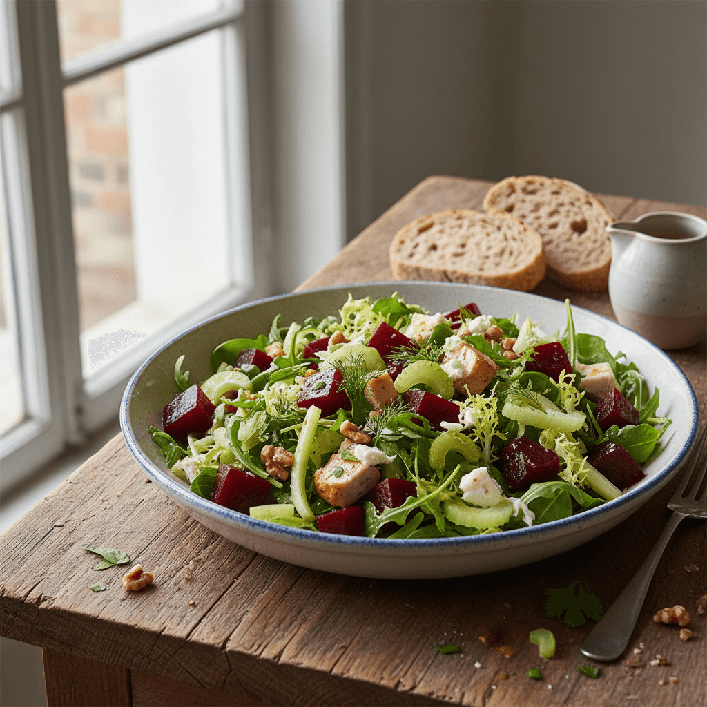 Gemischter Salat mit Hähnchen, Rote Bete und Sellerie
