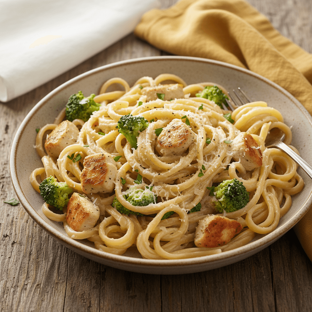 Creamy Carbonara-Style Pasta with Chicken and Broccoli