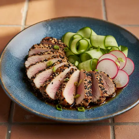 Tataki de poulet au sésame et concombre