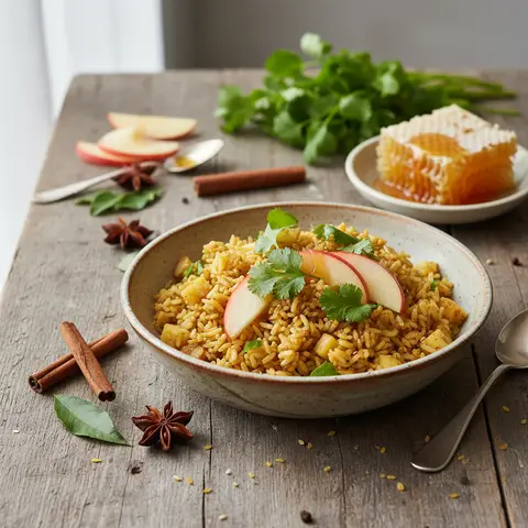 Riz Sauté aux Pommes et Curry Doux