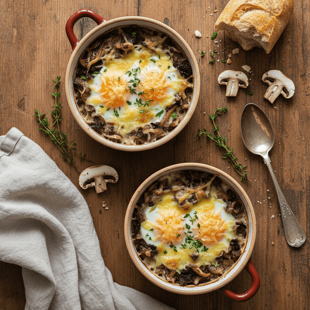 Oeufs cocotte aux champignons et gruyère