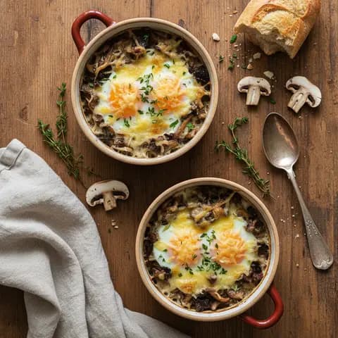 Oeufs cocotte aux champignons et gruyère