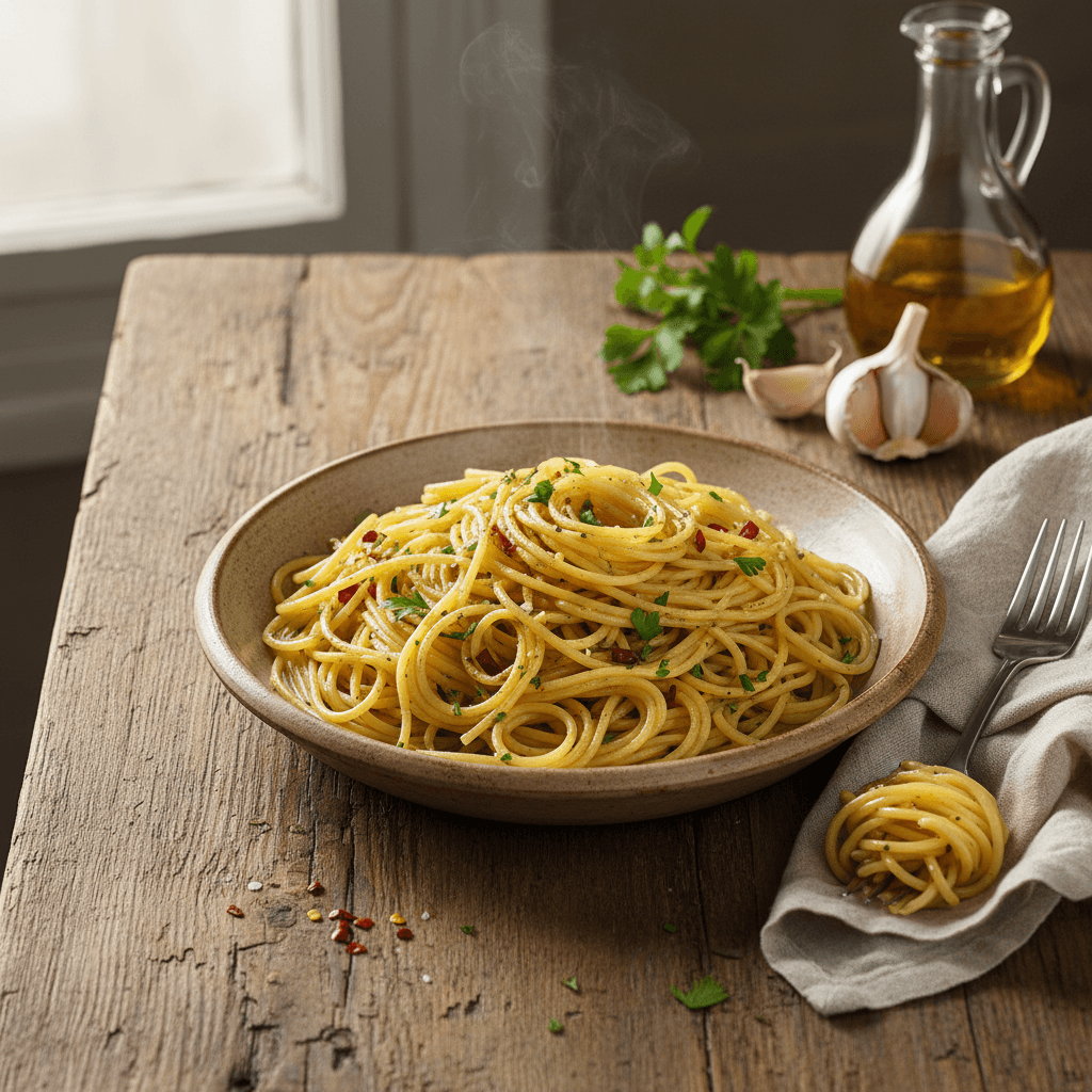 Einfache Pasta mit Öl und Knoblauch
