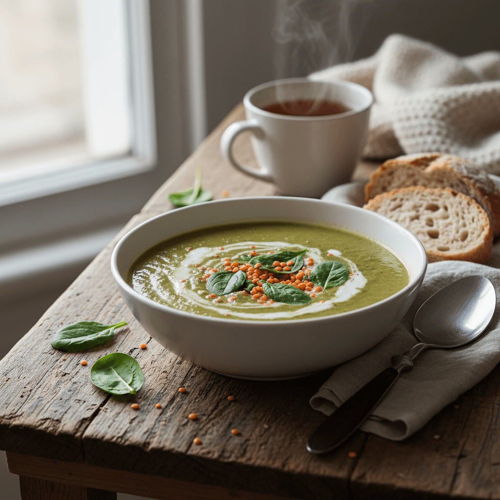 Soupe veloutée lentilles-épinards