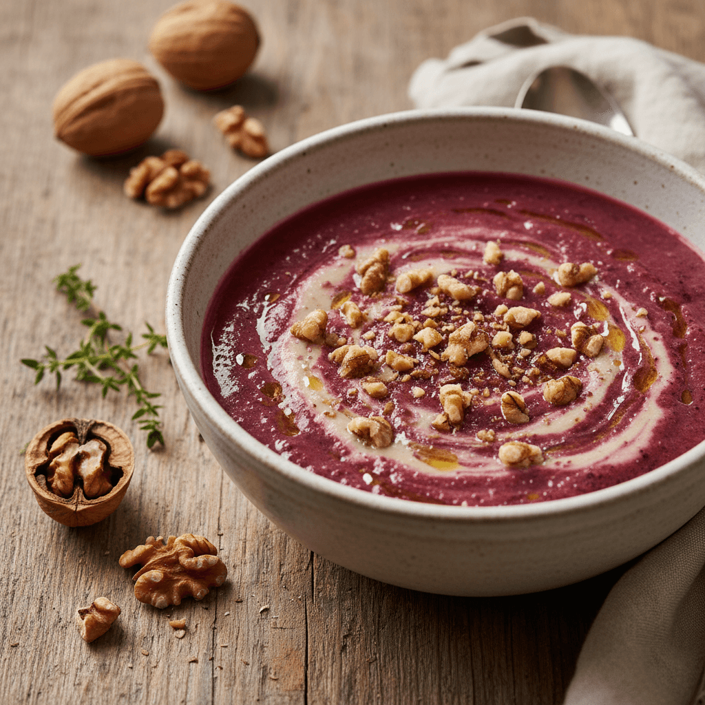 Blumenkohl-Rote-Bete-Creme mit Nüssen