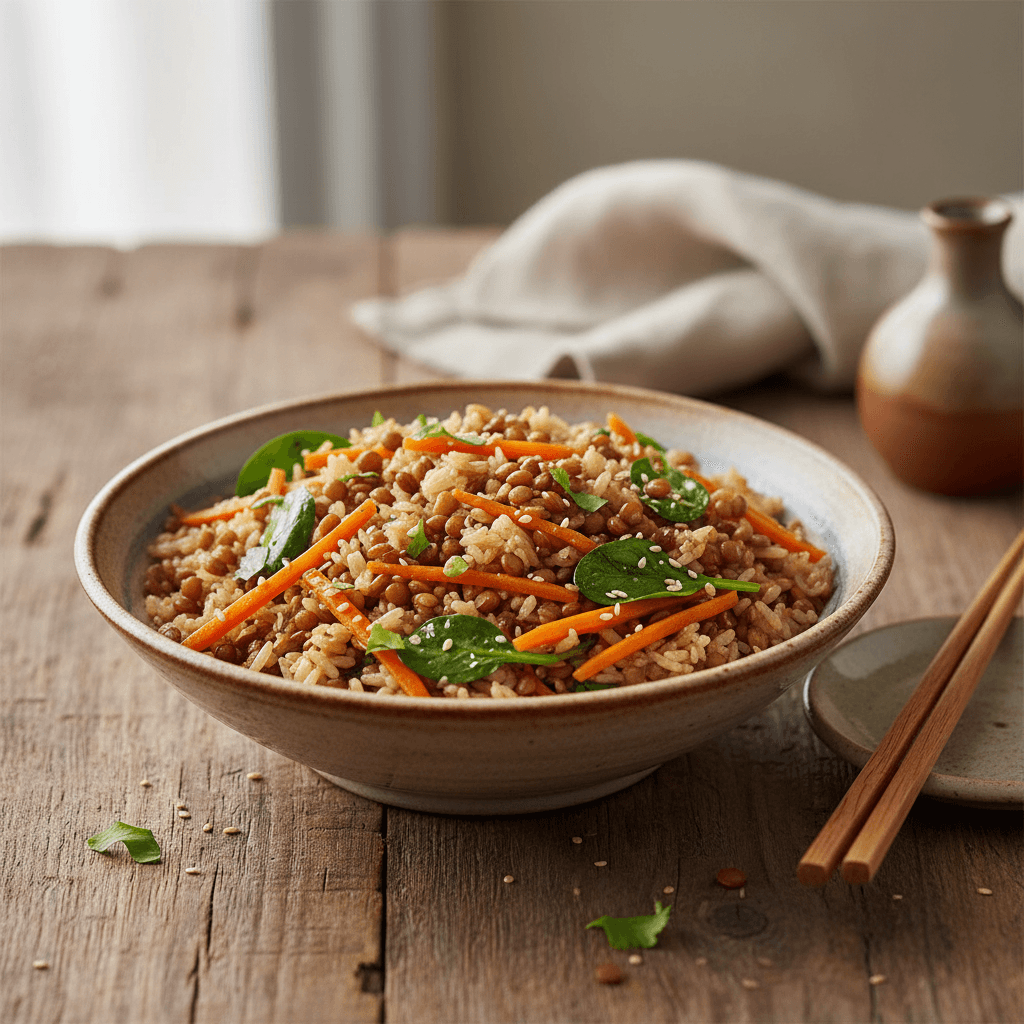 Rotes-Linsen-Wok mit Gemüse