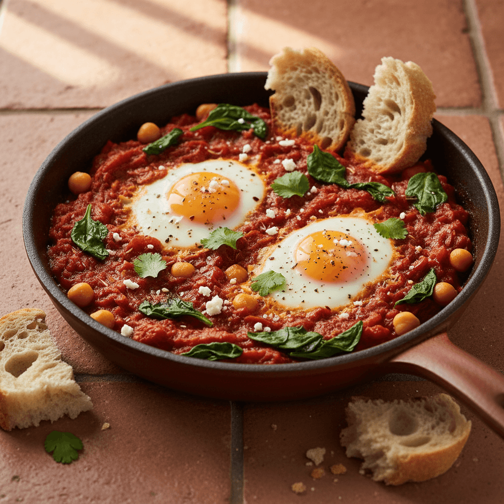 Shakshuka aux pois chiches et épinards
