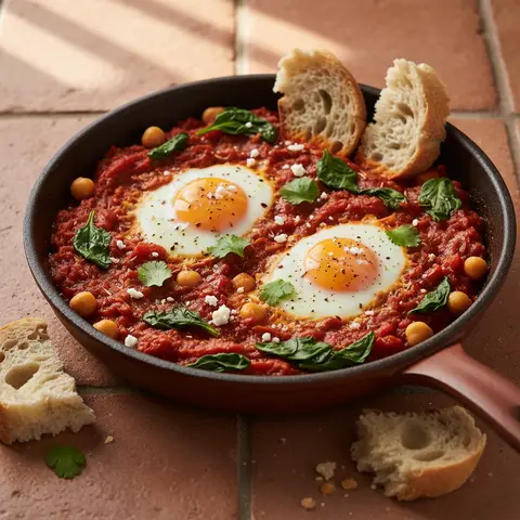 Shakshuka aux pois chiches et épinards