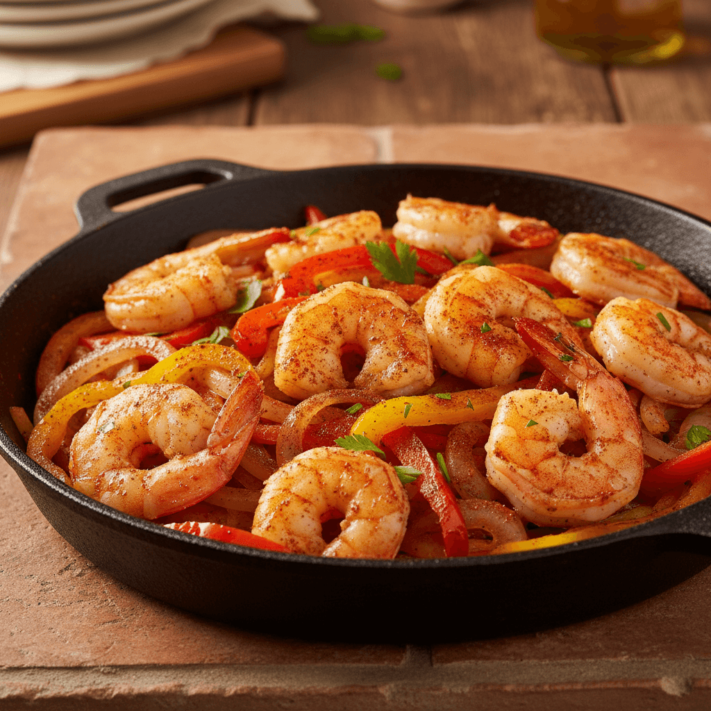 Poêlée de crevettes aux poivrons et oignons