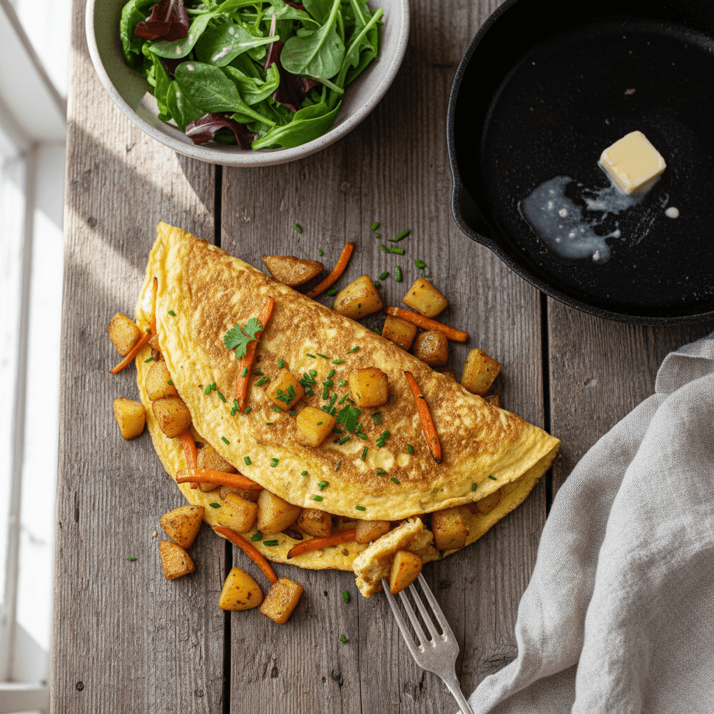 Bauernomlett mit Kartoffeln und Möhren