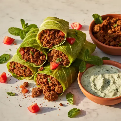 Wrap de chou au keema d'agneau et menthe