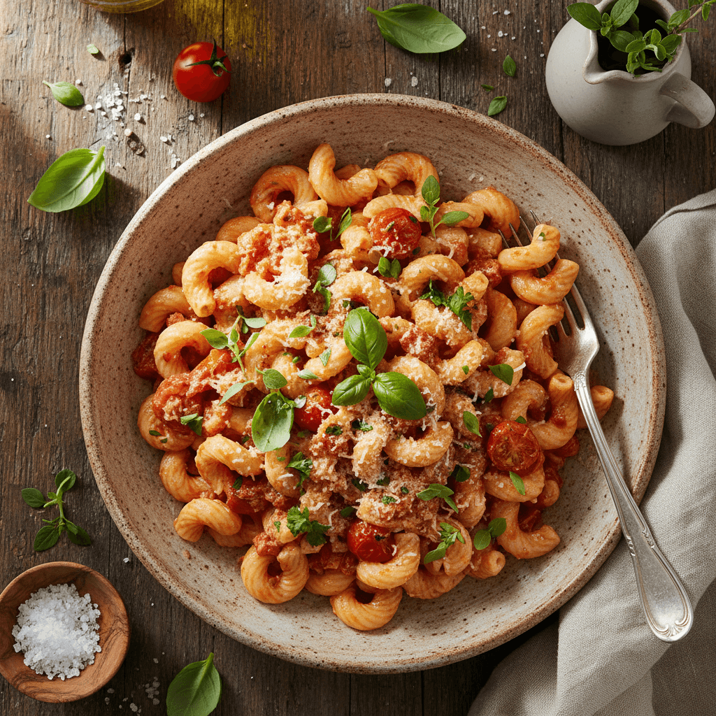 Cremige Nudeln mit Tomaten und Kräutern