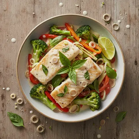 Bowl thaï de lieu noir aux légumes sautés