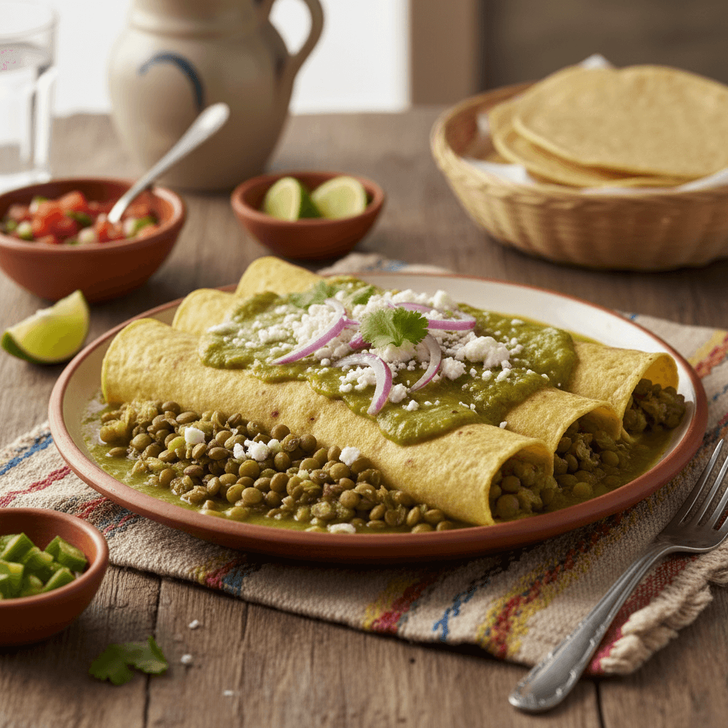 Green Enchiladas with Lentils and Cheese