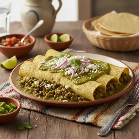 Enchiladas Verdes aux Lentilles et Fromage