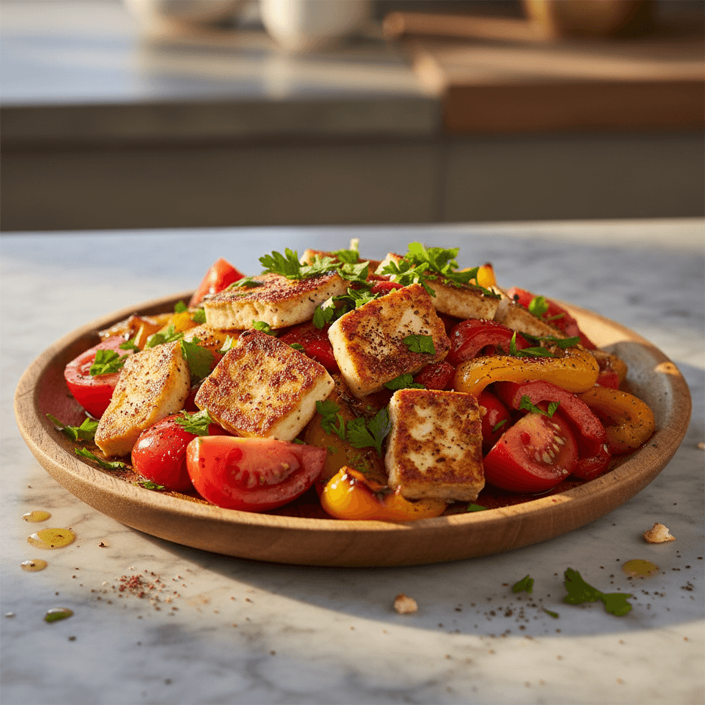 Salade turque au halloumi et poivrons rôtis