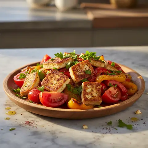Salade turque au halloumi et poivrons rôtis