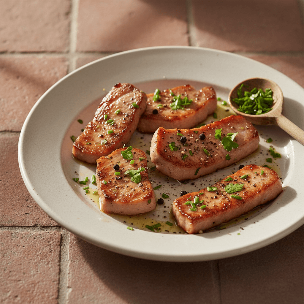 Jambon poêlé aux herbes et poivre