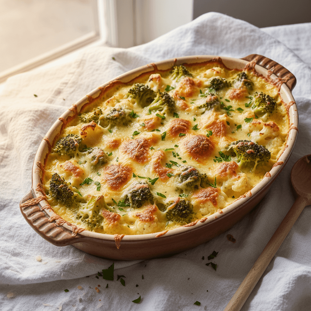 Gratin de Brocoli et Chou-fleur au Fromage