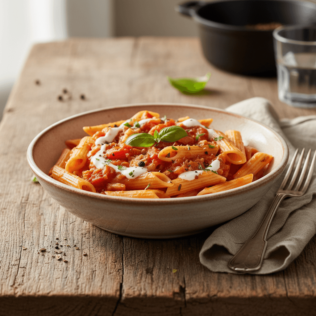 Penne mit Thunfisch-Tomaten-Rahmsauce