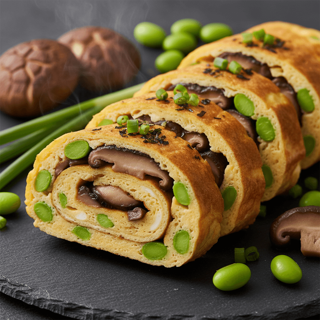 Omelette japonaise aux champignons shiitake et edamames