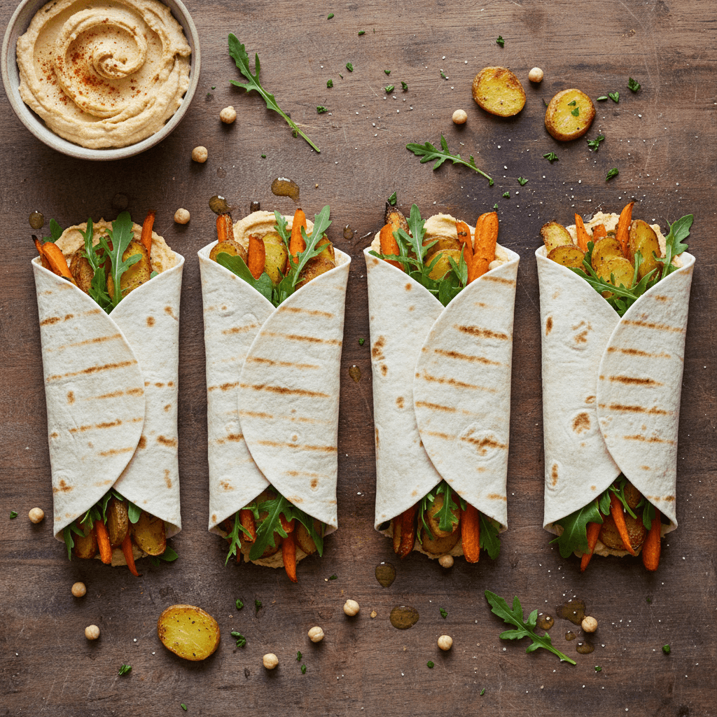 Wraps aux légumes rôtis et houmous