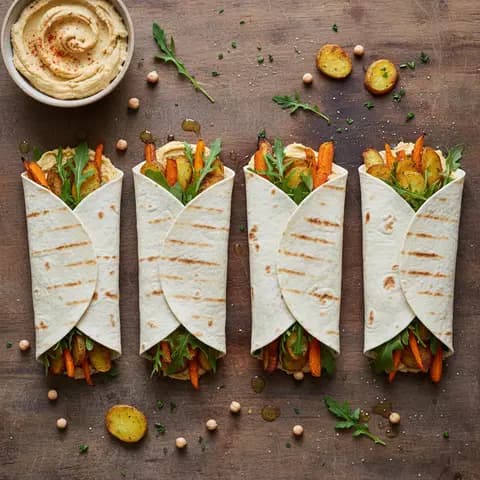 Wraps aux légumes rôtis et houmous