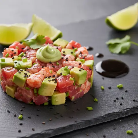 Tartare de crevettes et avocat au wasabi