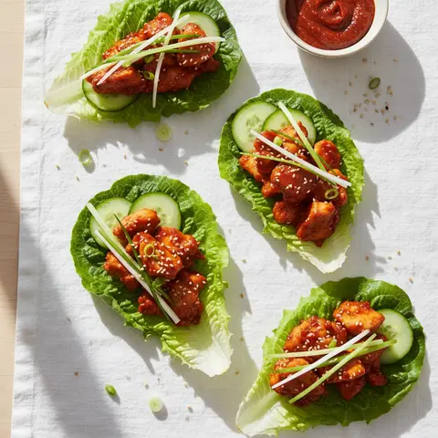 Ssam de poulet coréen en feuilles de laitue