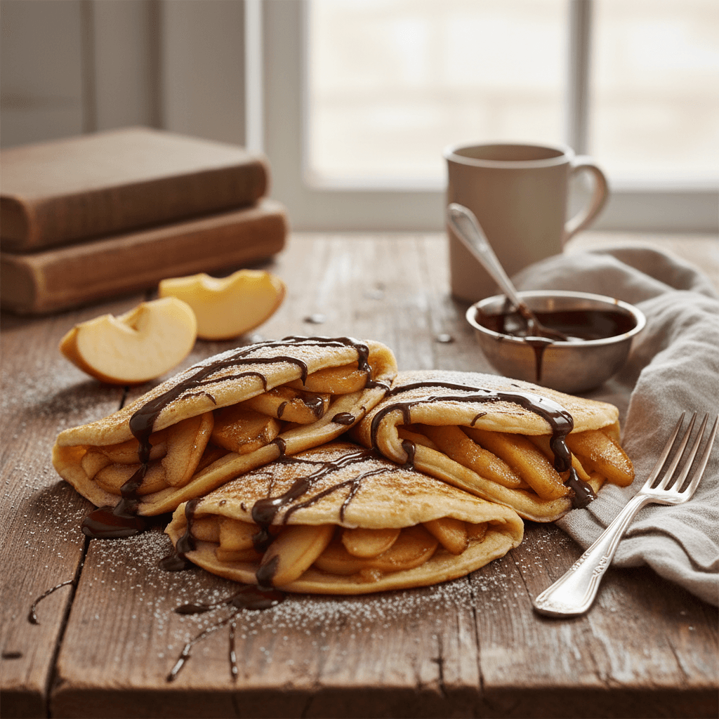 Crêpes mit Äpfeln und Schokolade