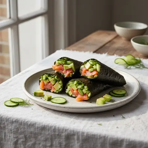 Wrap nori au saumon fumé, concombre et avocat
