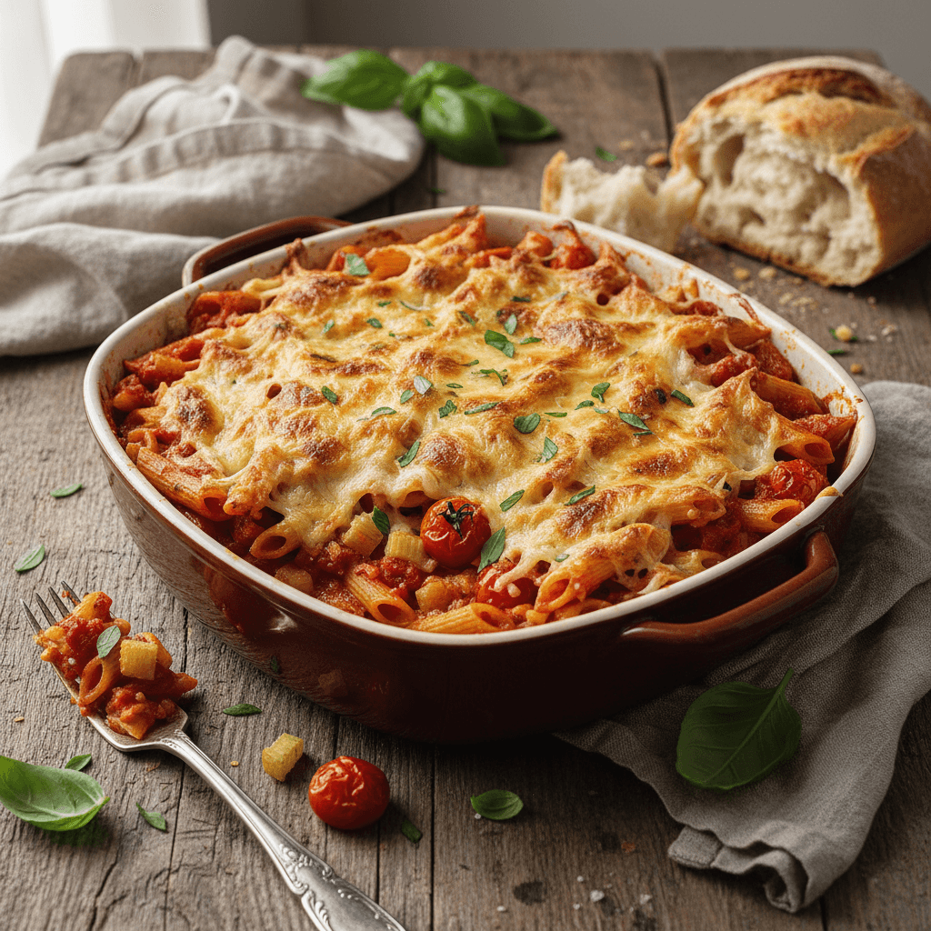 Penne Gratin with Tomatoes and Celery