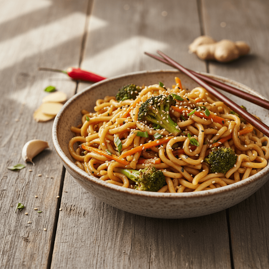 Asian-Style Pasta with Vegetables and Soy Sauce