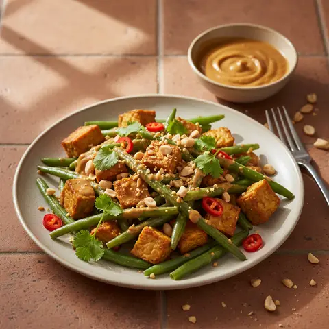 Salade indonésienne de tempeh et haricots verts au satay
