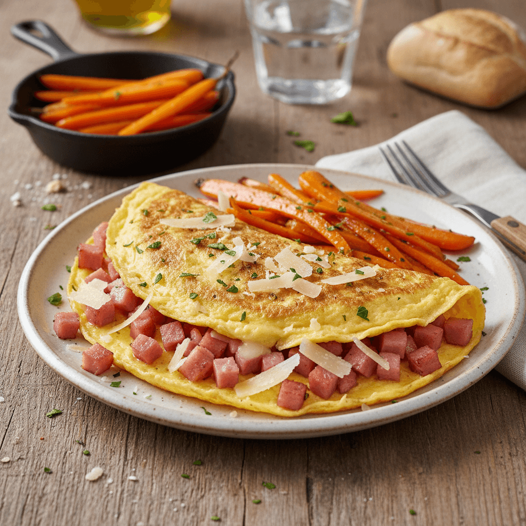 Omelett mit Schinken, Parmesan und Karotten