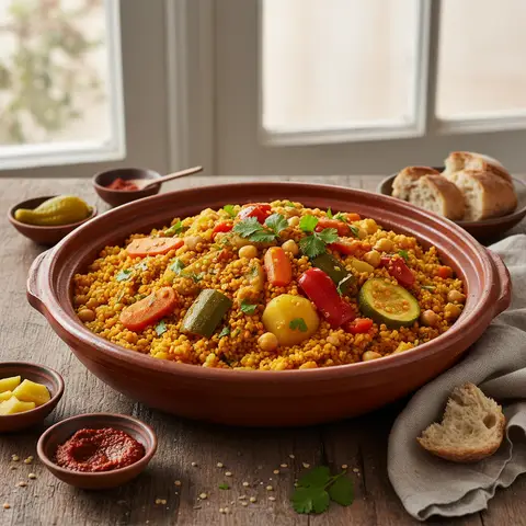 Couscous Tunisien aux Lentilles et Légumes