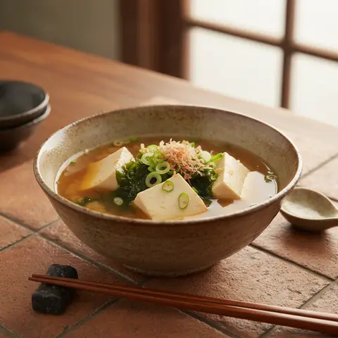 Soupe miso au tofu soyeux et wakame