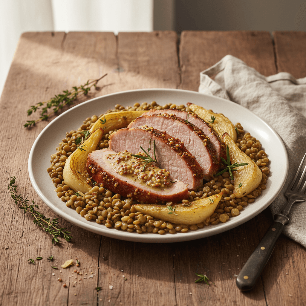 Jambon rôti aux Lentilles et Fenouil